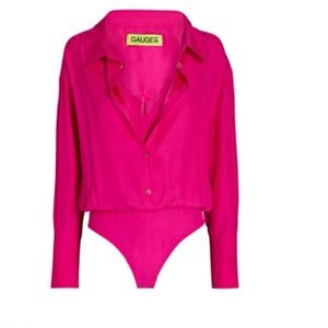 Never worn Pink Kura Silk button down body suit